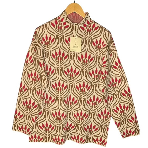 By Design Mock Neck Sweater Geo Floral Ivory NWT - Picture 1 of 3